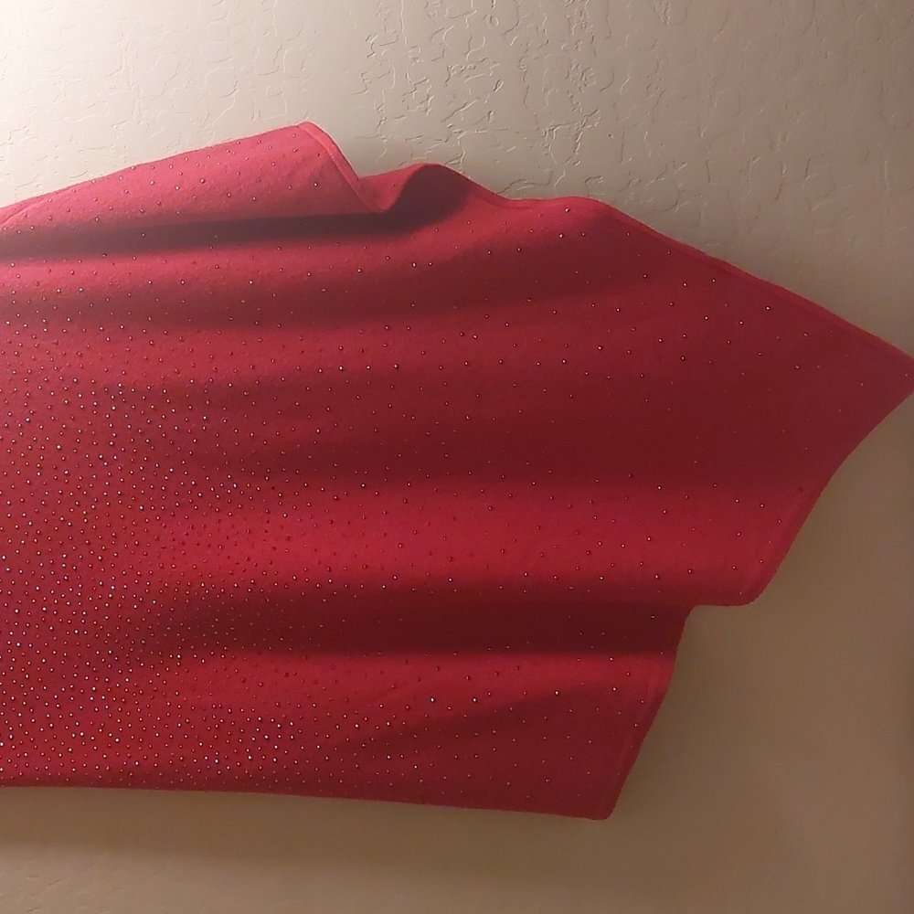 Ming Wang Studded Poncho Red OS - Picture 2 of 11